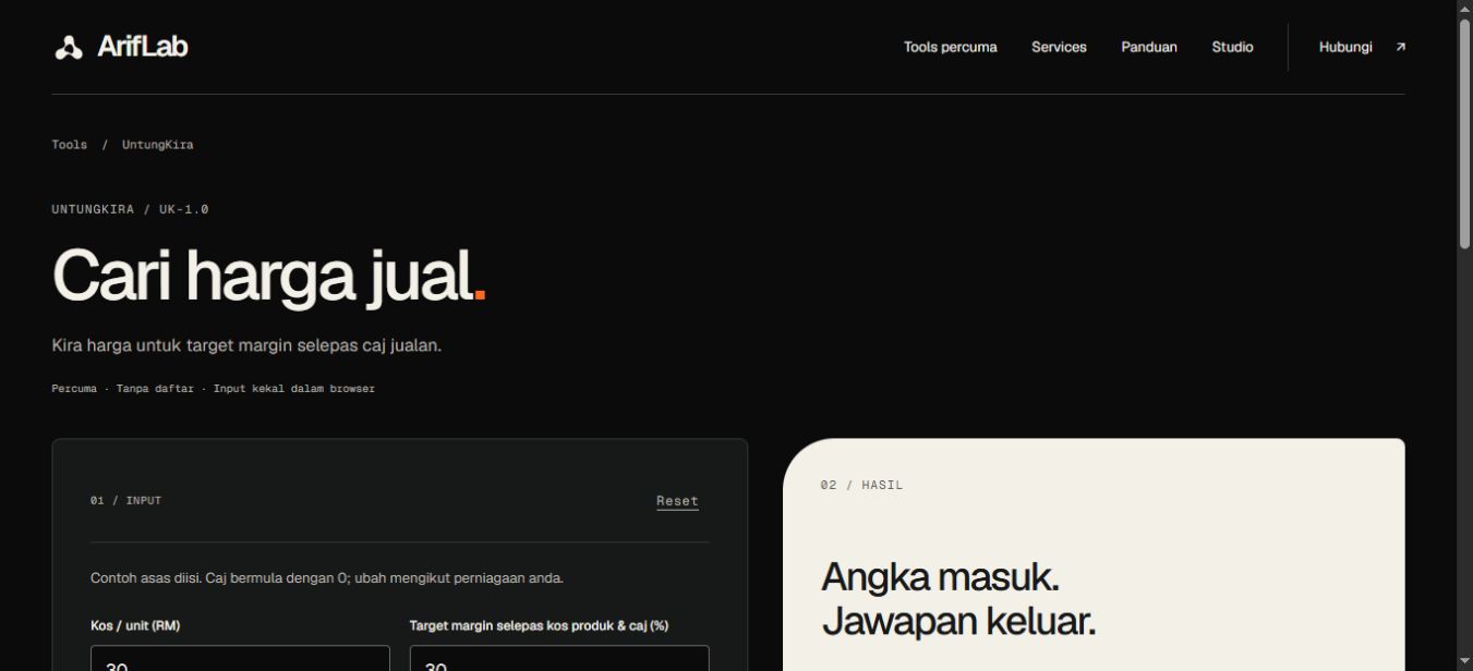 Paparan tool ArifLab: Cara tentukan harga jual untuk target margin