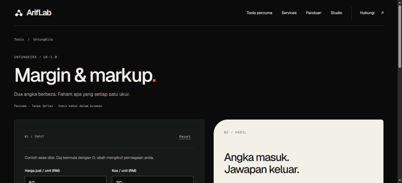 Paparan tool ArifLab: Margin vs markup: beza yang mengubah harga